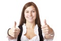 Bavarian Woman with dirndl showing thumbs up.