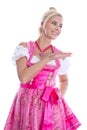 Bavarian woman - isolated in bavarian dress presenting and making promotion.