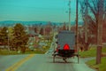 Bavck view of Amish buggy traveling up a road in rural Lancaster County Royalty Free Stock Photo