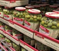 BAXTER, MN - 8 DEC 2019: Store display of jars of Green Olives for sale