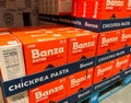 BAXTER, MN - 5 JAN 2022: Store display of Banza Rotini for sale