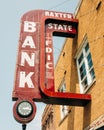 Baxter State Bank sign, in Baxter Springs, on Route 66 in Kansas