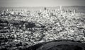 Bay Area Twin Peaks view of the San Francisco Downtown Cityscape Skyline Overlook Black and white Royalty Free Stock Photo