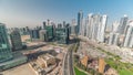 Bay Avenue with modern towers residential development in Business Bay aerial panoramic timelapse, Dubai