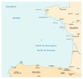 Bay of biscaya vector map, france, spain Royalty Free Stock Photo
