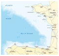 Bay of biscaya vector road map, spain, france Royalty Free Stock Photo