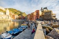 Bay with boats at Vernazza town, Italy
