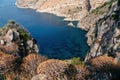 Bay di Ieranto, Sorrento, Amalfitana coast. Nature landscape, sea and mountains, Beautiful sunny day. Copy space. Travel and