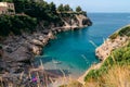 Bay di Ieranto, Sorrento, Amalfitana coast. Nature landscape, sea and mountains, Beautiful sunny day. Copy space. Travel and