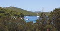 Panoramic view of the bay with boats on the coast of Kornati - Adriatic Sea - Croatia Royalty Free Stock Photo