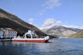 Bay of Kotor, Montenegro. Car Ferry at the Bay of Kotor, in the Verige strait, between the villages of Kamenari and Lepetane.