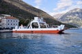 Bay of Kotor, Montenegro. Car Ferry at the Bay of Kotor, in the Verige strait, between the villages of Kamenari and Lepetane.