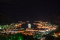 Bay of Kotor at night. View from Mount Lovcen down towards Kotor in Montenegro Royalty Free Stock Photo