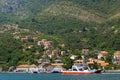 BAY OF KOTOR, PERAST, MONTENEGRO - JULY 15, 2018: Mountain View in Boka Kotor Bayon July 15, 2018 near old town Perast,