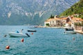 BAY OF KOTOR, PERAST, MONTENEGRO - JULY 15, 2018: View of Boka Kotor Bay from the quay of Perast on July 15, 2018 near old town