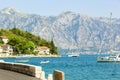 BAY OF KOTOR, PERAST, MONTENEGRO - JULY 15, 2018: View of Boka Kotor Bay from the quay of Perast on July 15, 2018 near old town