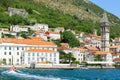 BAY OF KOTOR, PERAST, MONTENEGRO - JULY 15, 2018: View of the town Perast in Boka Kotor Bay on July 15, 2018. Ancient stone