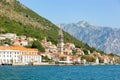 BAY OF KOTOR, PERAST, MONTENEGRO - JULY 15, 2018: View of the town Perast in Boka Kotor Bay on July 15, 2018. Ancient stone