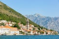 BAY OF KOTOR, PERAST, MONTENEGRO - JULY 15, 2018: View of the town Perast in Boka Kotor Bay on July 15, 2018. Ancient stone