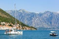 BAY OF KOTOR, PERAST, MONTENEGRO - JULY 15, 2018: View of the town Perast in Boka Kotor Bay on July 15, 2018. Ancient stone