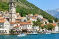 BAY OF KOTOR, PERAST, MONTENEGRO - JULY 15, 2018: View of the town Perast in Boka Kotor Bay on July 15, 2018. Ancient stone