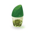 Bay or laurel leaves in transparent shaker, tin with green plastic lid.