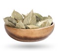 Bay leaves in a bowl set, spices in a bowl with bay leaf Royalty Free Stock Photo