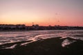 Bay in low tide with the city on the background Royalty Free Stock Photo