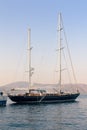 Bay in mediterranean sea with old yacht