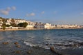 Bay of Mykonos town at sunset, Greece Royalty Free Stock Photo