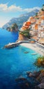 Vibrant Coastal Painting Of Positano: Exaggerated Scenes In 32k Uhd