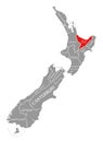 Bay of Plenty red highlighted in map of New Zealand Royalty Free Stock Photo