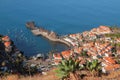 Bay port and town on coast. Camara-de-Lobos, Madeira, Portugal Royalty Free Stock Photo