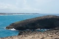 Bay and Rugged Shoreline by Cueva del Indio Royalty Free Stock Photo