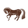 Bay saddled stallion silhouette with white outline