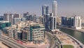 Bay Square district timelapse with mixed use and low rise complex office buildings located in Business Bay in Dubai