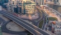 Bay Square district timelapse with mixed use and low rise complex office buildings located in Business Bay in Dubai