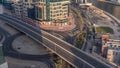 Bay Square district timelapse with mixed use and low rise complex office buildings located in Business Bay in Dubai