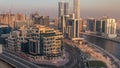 Bay Square district timelapse with mixed use and low rise complex office buildings located in Business Bay in Dubai