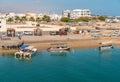 Bay of the Sur city with traditional boats, Sultanate of Oman in the Middle East Royalty Free Stock Photo