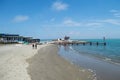 Bay with Turquoise Sea and a Pier in Walvisbay, Namibia Royalty Free Stock Photo