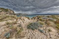 Bay of Voidokilia beach under threatening sky Royalty Free Stock Photo
