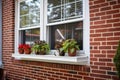 bay window details on a colonial brick house