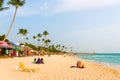 BAYAHIBE, DOMINICAN REPUBLIC - MAY 21, 2017: Sand beach. Copy space for text.
