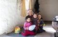 Kazak nomad woman with her kids