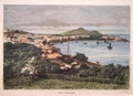 1875 Bayard Taylor Engraving Relief Print Pencil Sketch Macau Praia Grande Landscape Fortress Portuguese Macao Vintage Antique