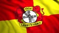 Bayer Leverkusen logo on a bright contrasting flag, seamless loop. Motion. Abstract German football club based in