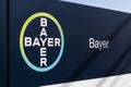 Bayer logo. Bayer AG is a pharmaceutical and life sciences company making consumer healthcare products and agricultural chemicals