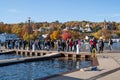Tourists line up to board a boat cruise tour to the Apostle Islands National Lakeshore sea