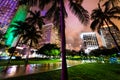 Bayfront Park in downtown Miami at night Royalty Free Stock Photo